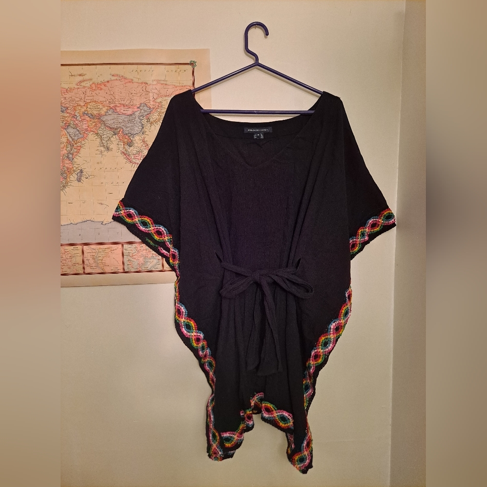 French Connection, medium, black and rainbow, batwing dress with crochet trim